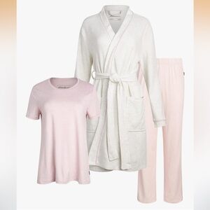 NWT Eddie Bauer 3 Piece Lounge Set - Light Gray Robe Pink Pajama Set